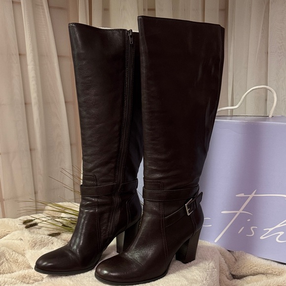 Marc Fisher Kessler W Dark Brown Leather Heeled Boots - Picture 1 of 9